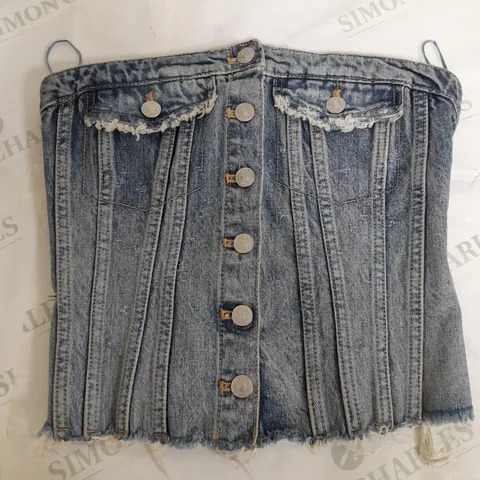 ZARA WASHED DENIM CORSET TOP - SMALL