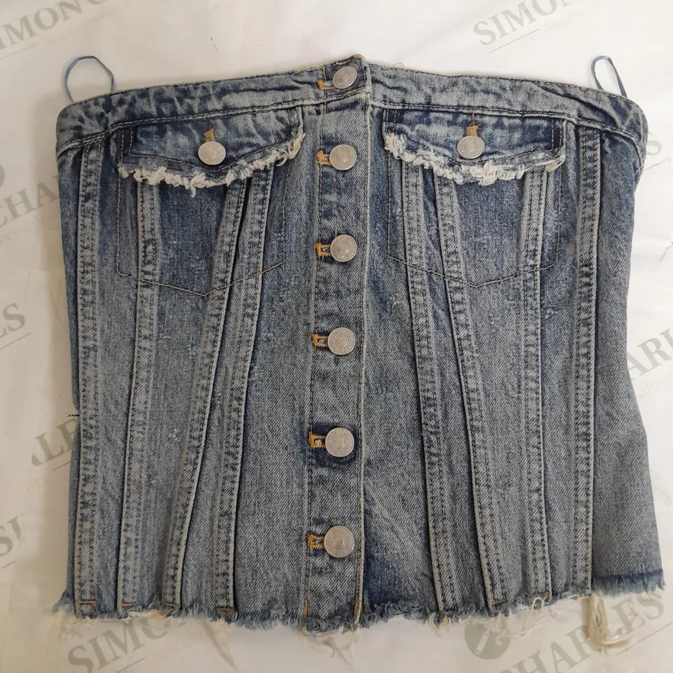 ZARA WASHED DENIM CORSET TOP - SMALL