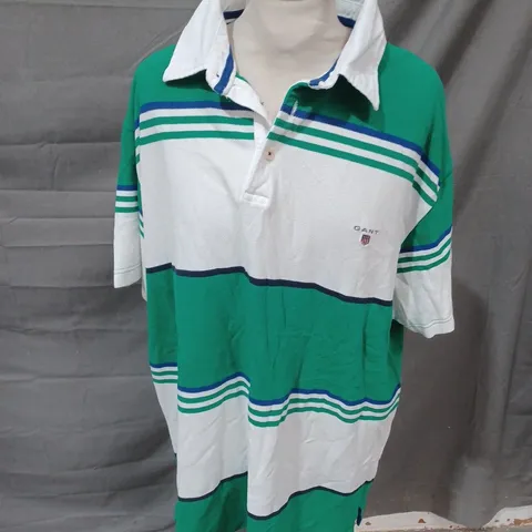 GANT GREEN & WHITE STRIPED POLO SHIRT - 2XL