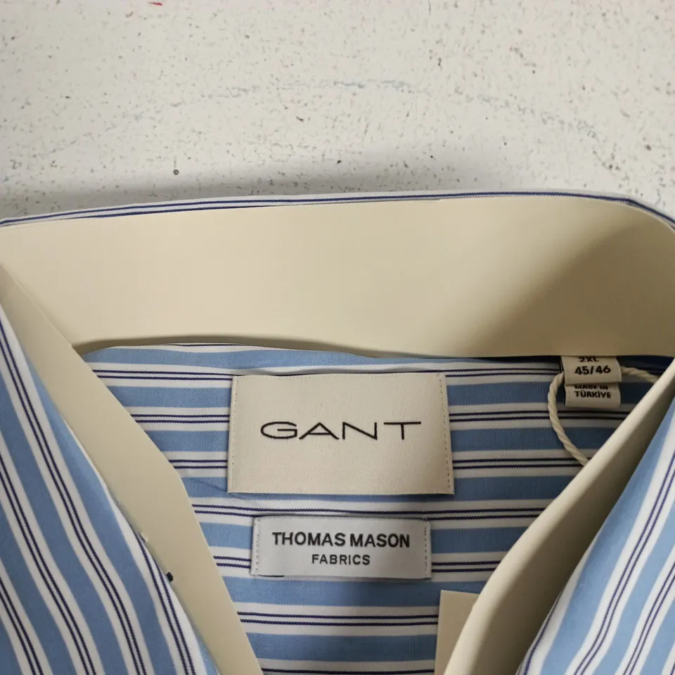 GANT MEN'S DRESS SHIRT – BLUE STRIPE POPLIN, SIZE XXL (THOMAS MASON FABRICS)