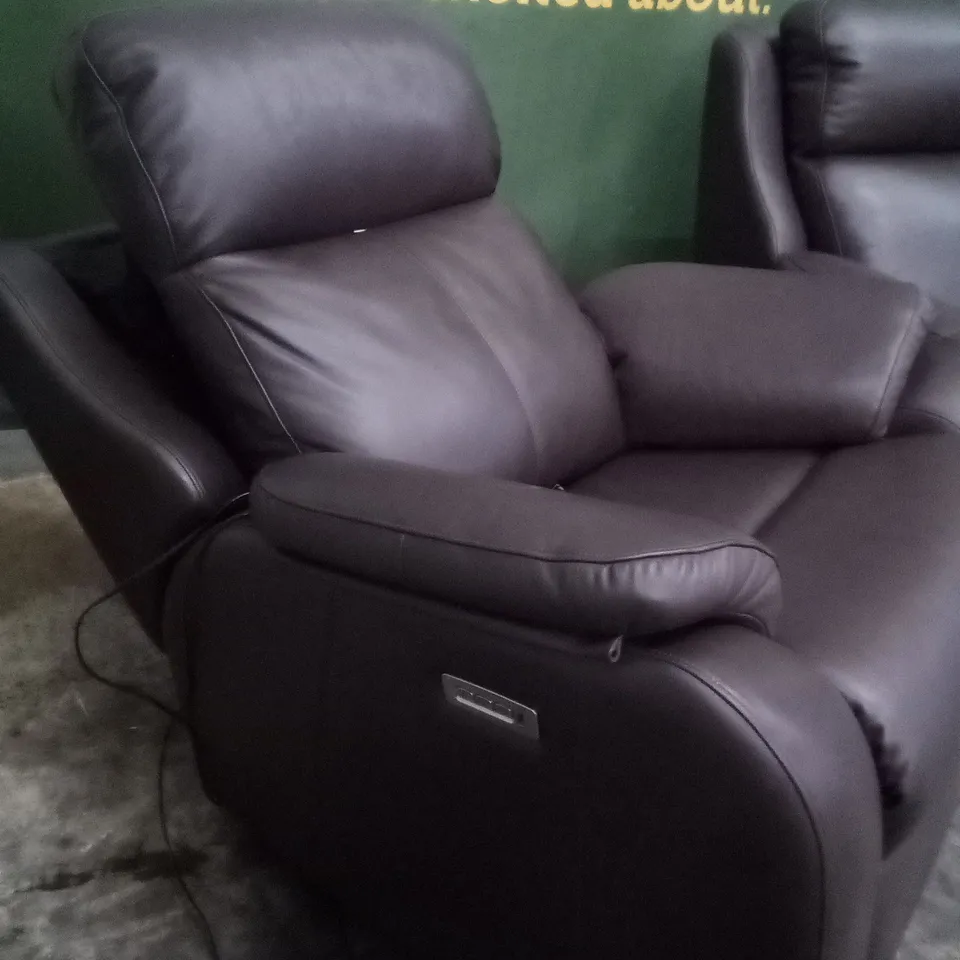 DESIGNER G PLAN MADE KINGSBURY CAPRI CHOCOLATE LEATHER ELECTRIC RECLINING THREE SEATER SOFA, ELECTRIC RECLINING ARM CHAIR AND FIXED ARMCHAIR