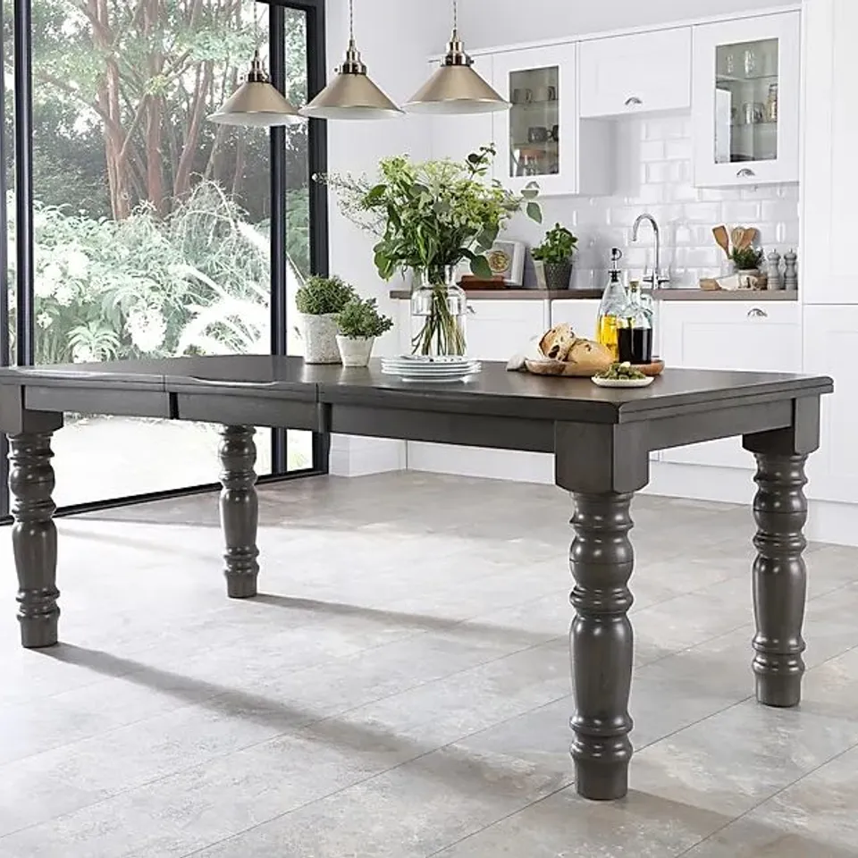 BOXED HAMPSHIRE GREY WOOD EXTENDING DINING TABLE BASE (2 BOXES)