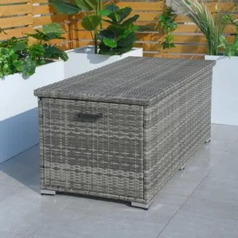 BOXED 1000 L RATTAN GARDEN STORAGE BOX 