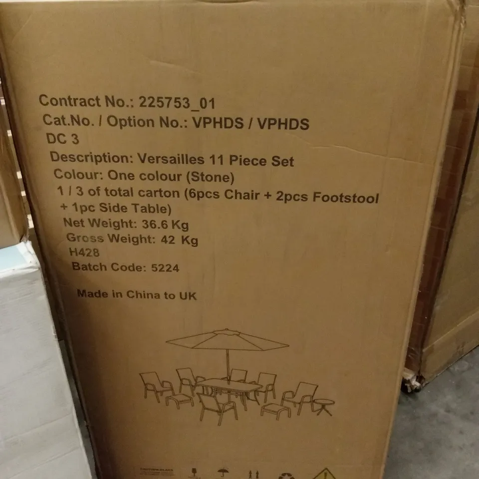 BOXED VERSAILLES SET OF 6 OUTDOOR GARDEN DINING CHAIRS AND 2 FOOTSTOOLS - STONE // TABLE AND PARASOL NOT INCLUDED (1 BOX)