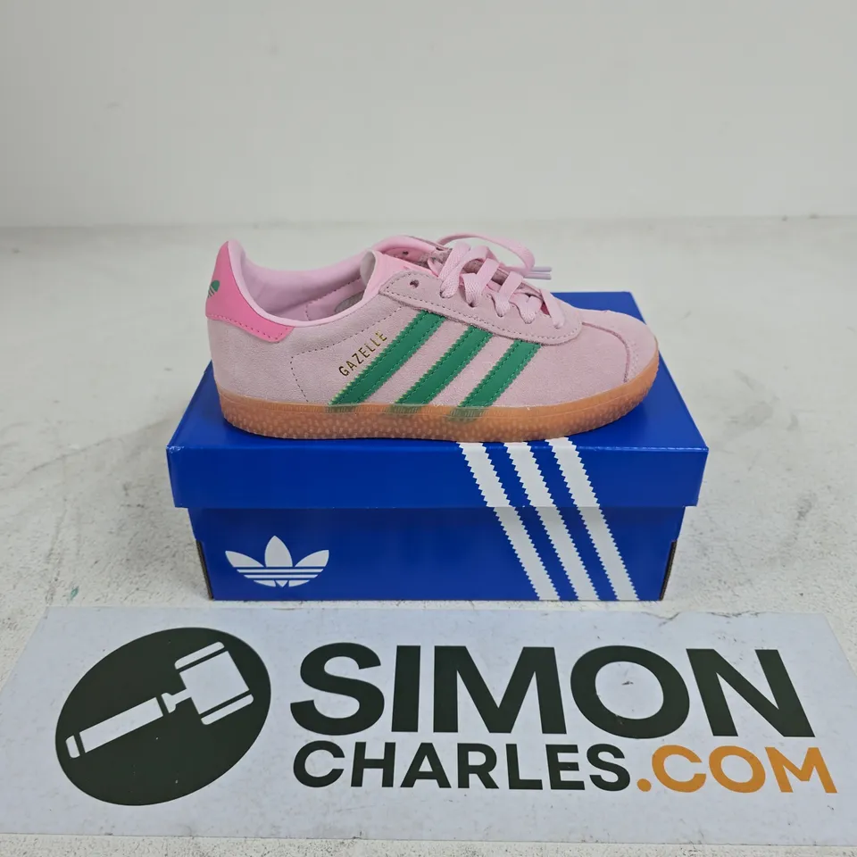 BOXED PAIR OF ADIDAS CHILDRENS GAZELLE TRAINERS IN PINK - UK12K