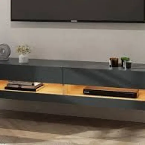 BOXED GFW LEON 2 SHELF OAK AND ANTHRACITE WALL TV UNIT WITH LED - 180cm (1 BOX)
