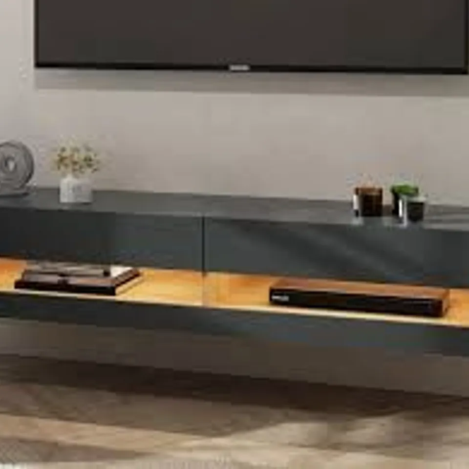 BOXED GFW LEON 2 SHELF OAK AND ANTHRACITE WALL TV UNIT WITH LED - 180cm (1 BOX)