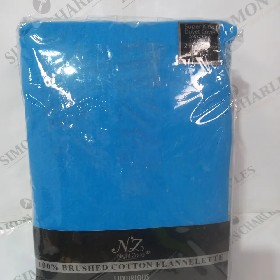 NIGHT ZONE LUXURIOUS BRUSHED COTTON FLANNELETTE DUVET SET IN BLUE - SUPER KING