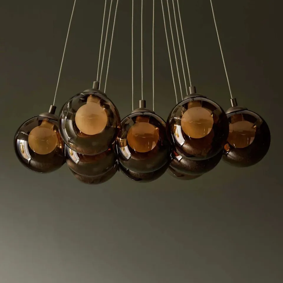 BOXED DANETTI RILEY MOCHA GLASS LED LIGHT CLUSTER BUBBLE PENDANT