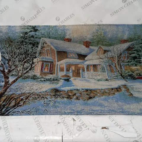 SNOWTIME WINTERS WELCOME FIBRE OPTIC HANGING WALL TAPESTRY - 92cm x 66cm COLLECTION ONLY