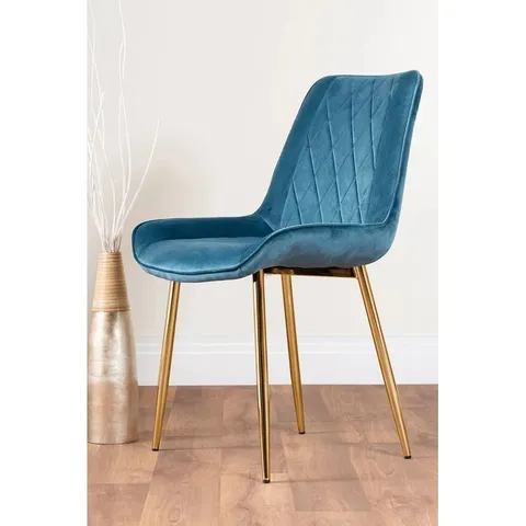 BOXED PAIR PALERMO BLUE VELVET MODERN DINING CHAIRS (SET OF 2 IN 1 BOX)
