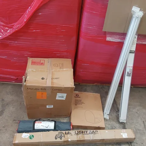 PALLET OF ASSORTED ITEMS INCLUDING: ANYCUBIC KOBRA 3 COMBO 3D PRINTER, BLINDS, DOME TENT, CAR LED LIGHT BAR ECT