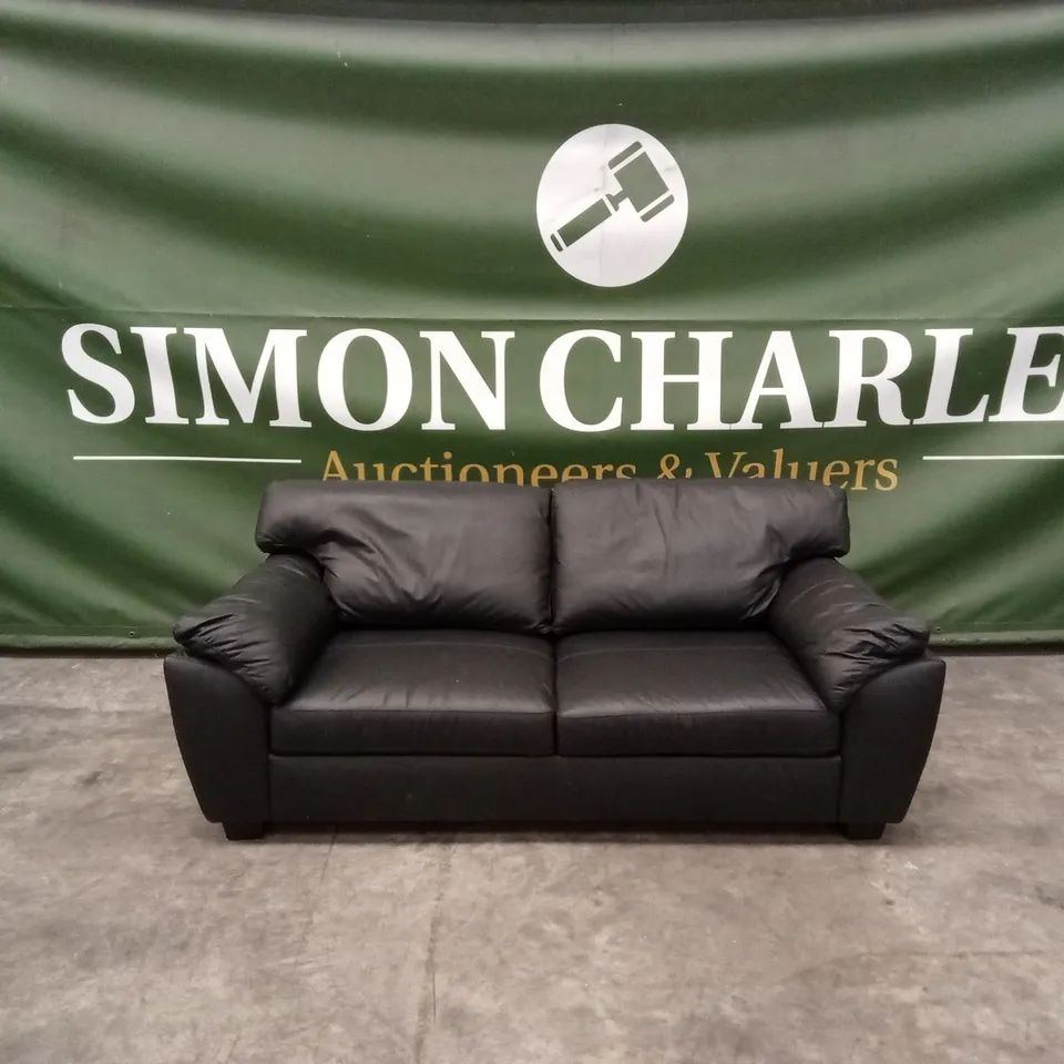 MONTREAL REAL LEATHER/FAUX LEATHER 3 SEATER SOFA - BLACK