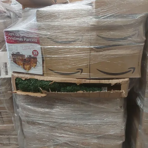 PALLET CONTAINING A VERY LARGE QUANTITY OF ASSORTED ITEMS INCLUDING: LIGHT UP CHRISTMAS PARCELS, ARTIFICIAL CHRISTMAS TREES, LIGHT UP PENGUIN, LED WREATHS ECT