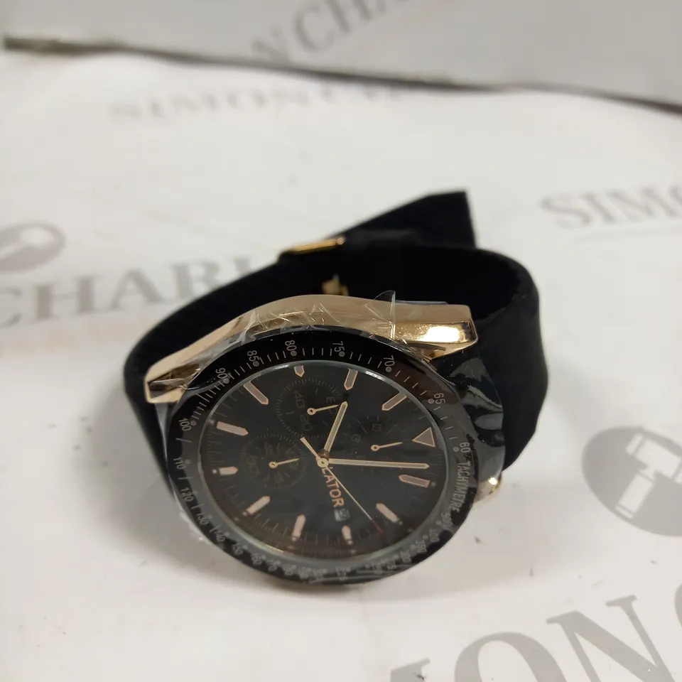 MEN’S LATOR CALIBRE L2842 CHRONOGRAPH WATCH – PREMIUM RUBBER STRAP – GOLD COLOUR CASE - BLACK DIAL & BEZEL – CHRONOGRAPH MOVEMENT