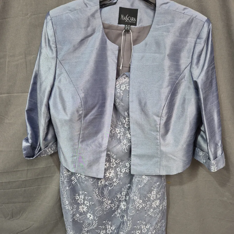 MASCARA LONDON LIGHT BLUE LACE DRESS WITH MATCHING JACKET – WOMEN'S TWO-PIECE SET, UK 20