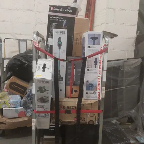CAGE CONTAINING A LARGE QUANTITY OF ASSORTED ITEMS INCLUDING: TOWER VACUUM CLEANERS, RUSSELL HOBBS UPRIGHT VACUUM CLEANER, MACROMAX SPIN MOP, TOWER FANS ECT // CAGE NOT INCLUDED