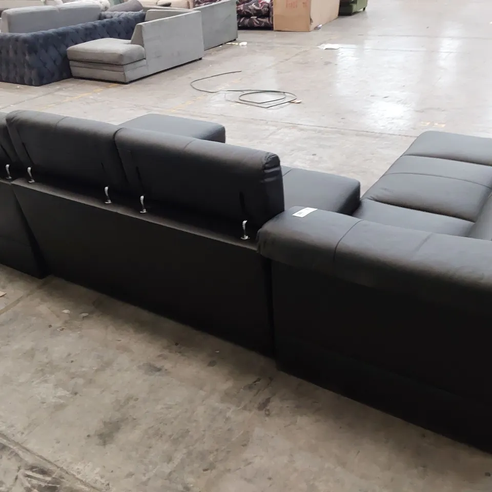 QUALITY DESIGNER ITALIANATE STYLE U SHAPED DOUBLE CHAISE SOFA BLACK LEATHER