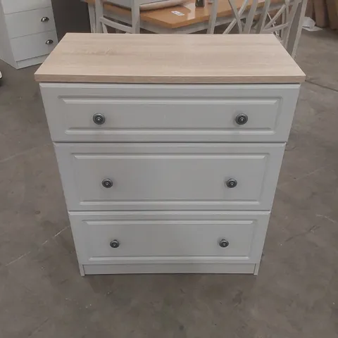 NORFOLK 3 DRAWER DEEP CHEST IN DUSK GREY & BARDOLINO OAK (READY ASSEMBLED) COLOUR:BEIGE