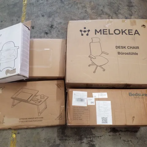 PALLET CONTAINING ASSORTED PRODUCTS INCLUDING DESK CHAIR, PET MAT, FOLDING TRAY TABLE, MULTIFUNCTIONAL BABY BOOSTER & WATERPROOF BATHROOM CABINET