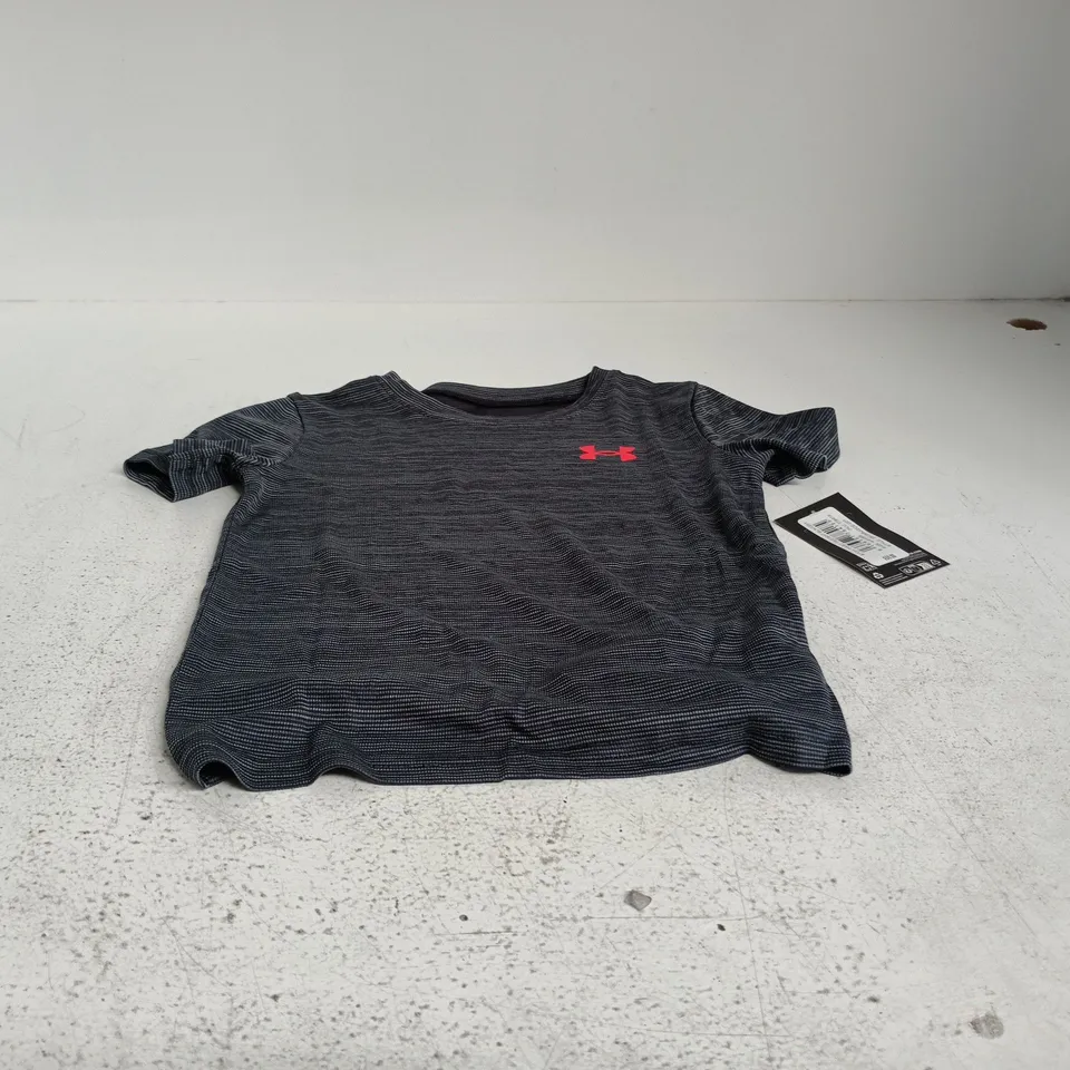 UNDER ARMOUR KIDS T-SHIRT – GREY HEATHER WITH RED UA LOGO, 4–5 YRS