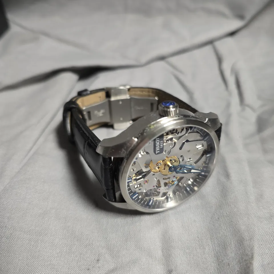 TISSOT SKELETON DIAL WRISTWATCH WITH BLACK LEATHER STRAP