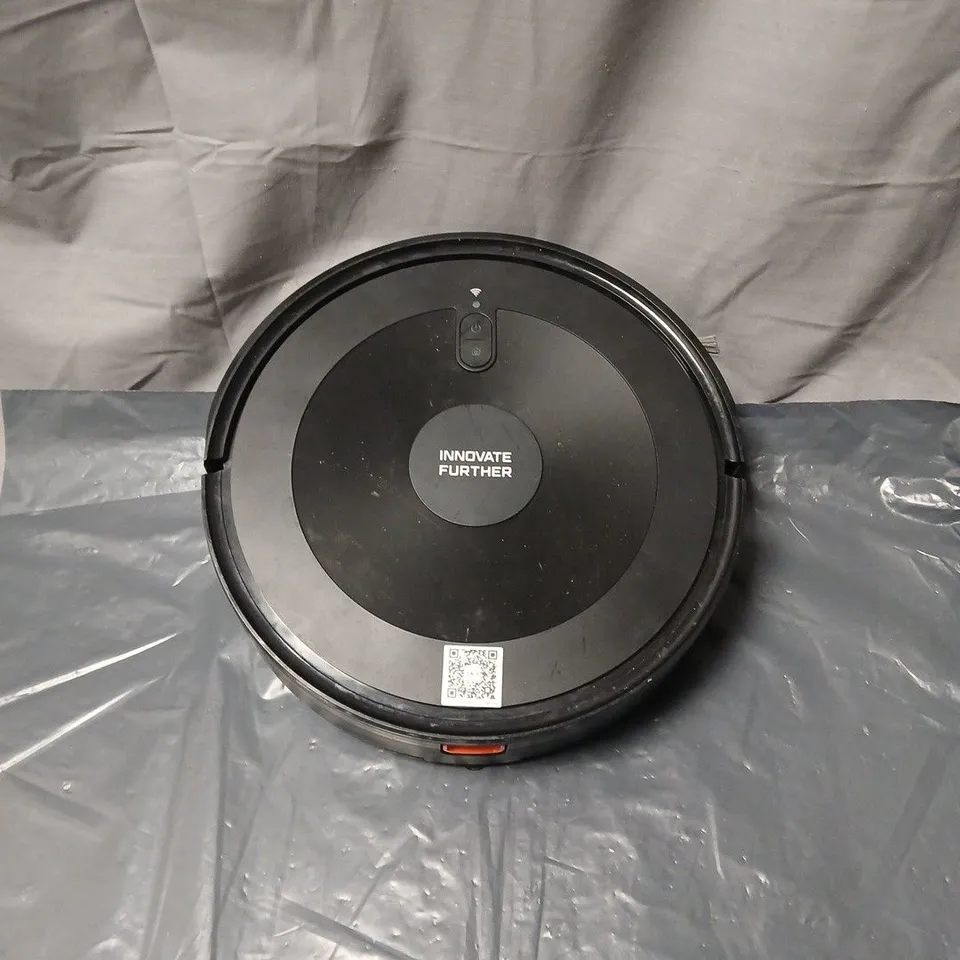 ROBOT VACUUM CLEANER – CIRCULAR BLACK UNIT WITH 'INNOVATE FURTHER' BRANDING