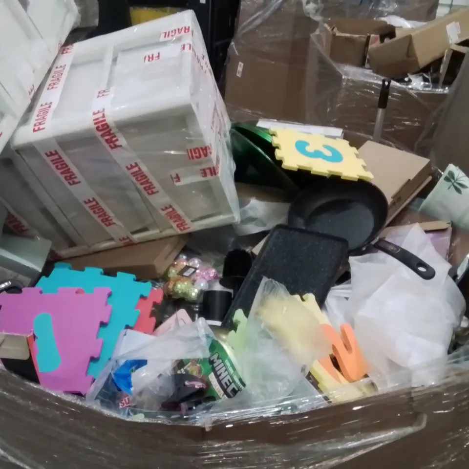 PALLET OF ASSORTED HOUSEHOLD GOODS AND PRODUCTS TO INCLUDE;CHOPPING BOARD,FLASK,HEATED BLANKET,HEADPHONES 