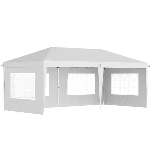 BOXED OUTSUNNY 3 X 6M POP UP GAZEBO, HEIGHT ADJUSTABLE MARQUEE PARTY TENT WITH SIDEWALLS AND STORAGE BAG, WHITE