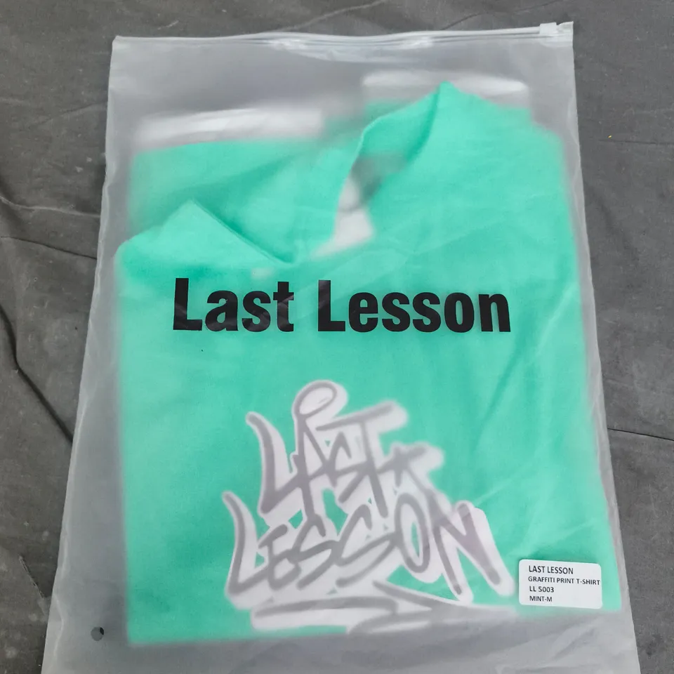 BAGGED LAST LESSON GRAFFITI PRINT T-SHIRT IN MINT - MEDIUM