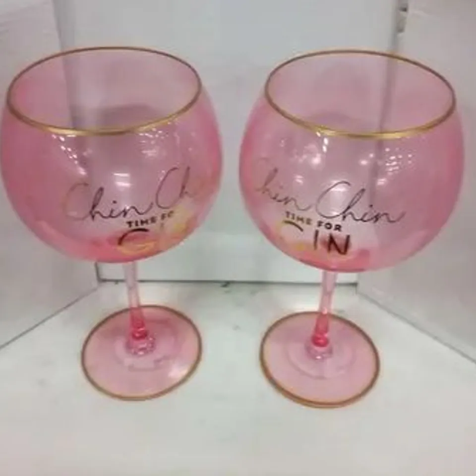 APPROXIMATELY 24 BRAND NEW PINK 'CHIN CHIN TIME FOR GIN' GLASSES