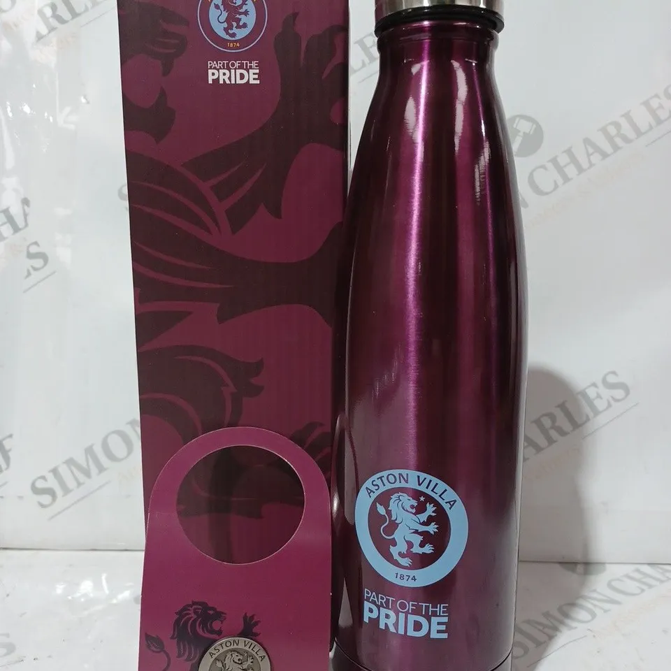BOXED ASTON VILLA PART OF THE PRIDE BOTTLE AND BADGE SET