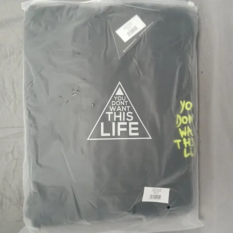 BOX OF APPROXIMATELY 6 YOU DON'T WANT THIS LIFE PAINTER HOODIES IN BLACK W. YELLOW TEXT - SIZE XXL