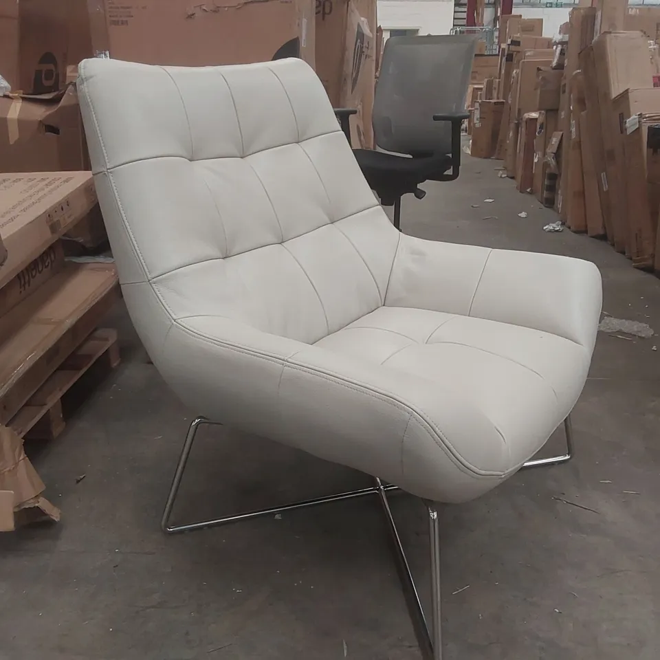 DANETTI CANIO NATURAL GREY LEATHER AND BRUSHED STEEL ACCENT CHAIR