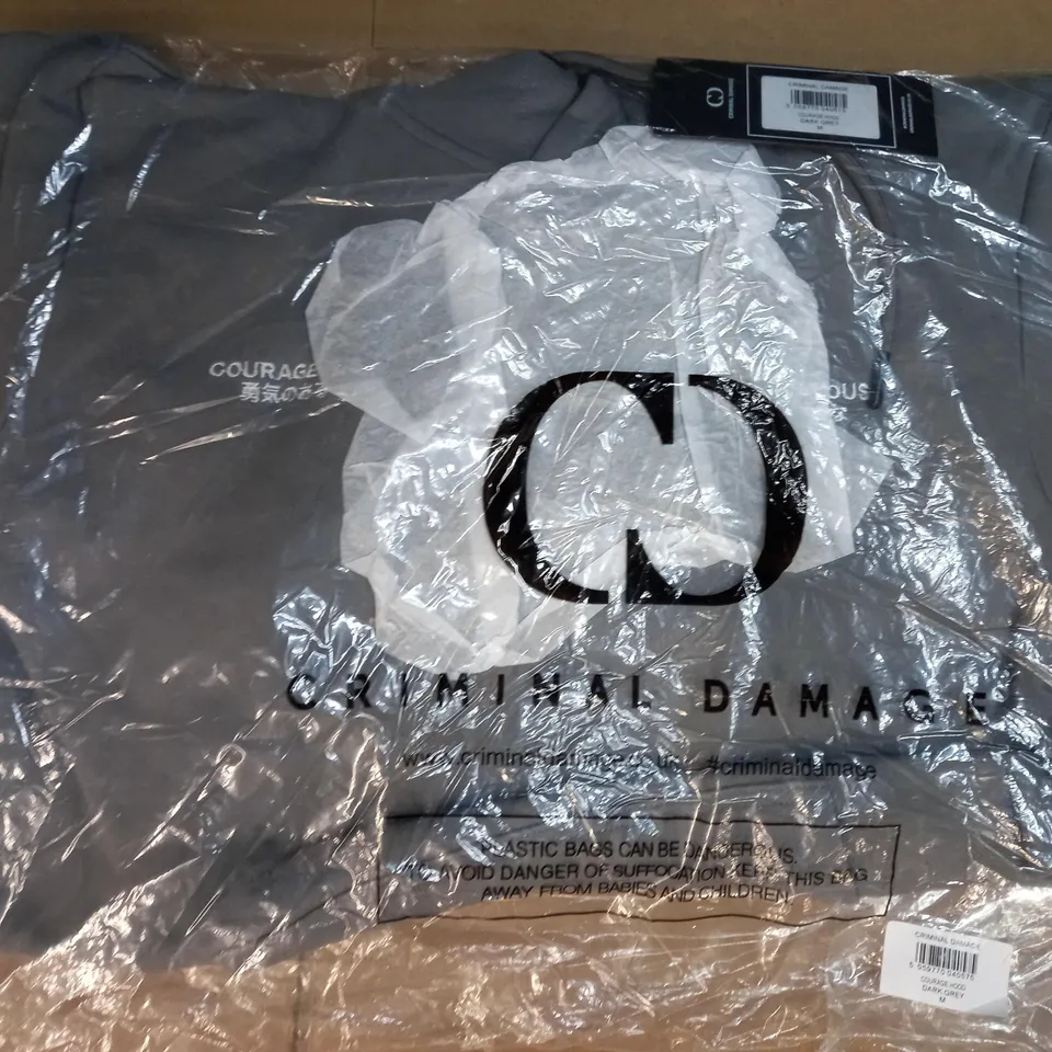 CRIMINAL DAMAGE COURAGE HOODIE IN GREY SIZE M