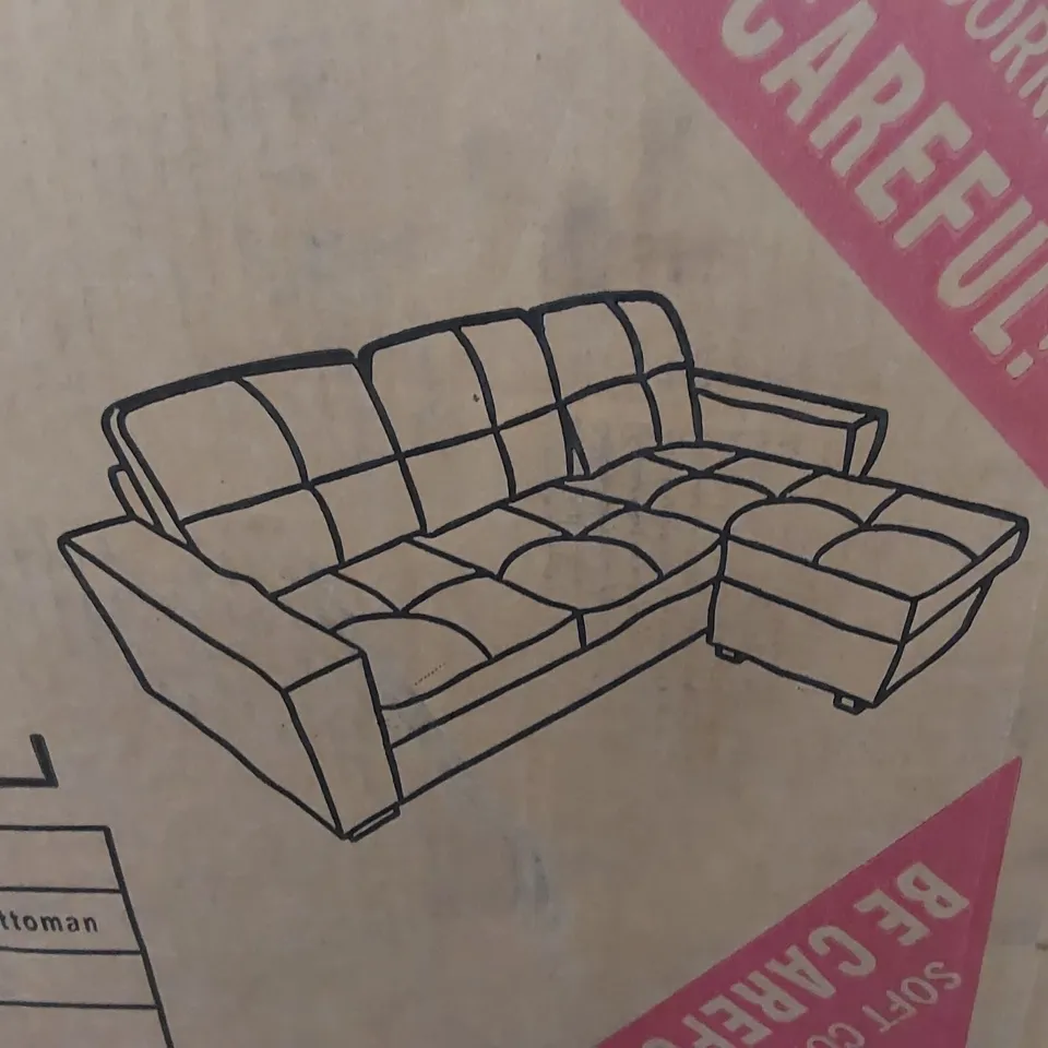 BOXED RIO IVORY FAUX LEATHER L SHAPED CORNER SOFA OTTOMAN PIECE ONLY (INCOMPLETE, SOFA NOT PRESENT OTTOMAN ONLY)