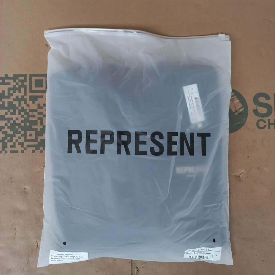 BAGGED REPRESENT OWNERS CLUB SWEATER IN BROWN SIZE SMALL