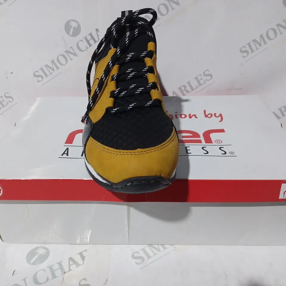 BOXED RIEKER TRAINERS YELLOW, BLACK AND WHITE SIZE 6