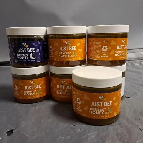 LOT OF 7 260G TUBS OF JUST BEE HONEY - VARIOUS FLAVOURS