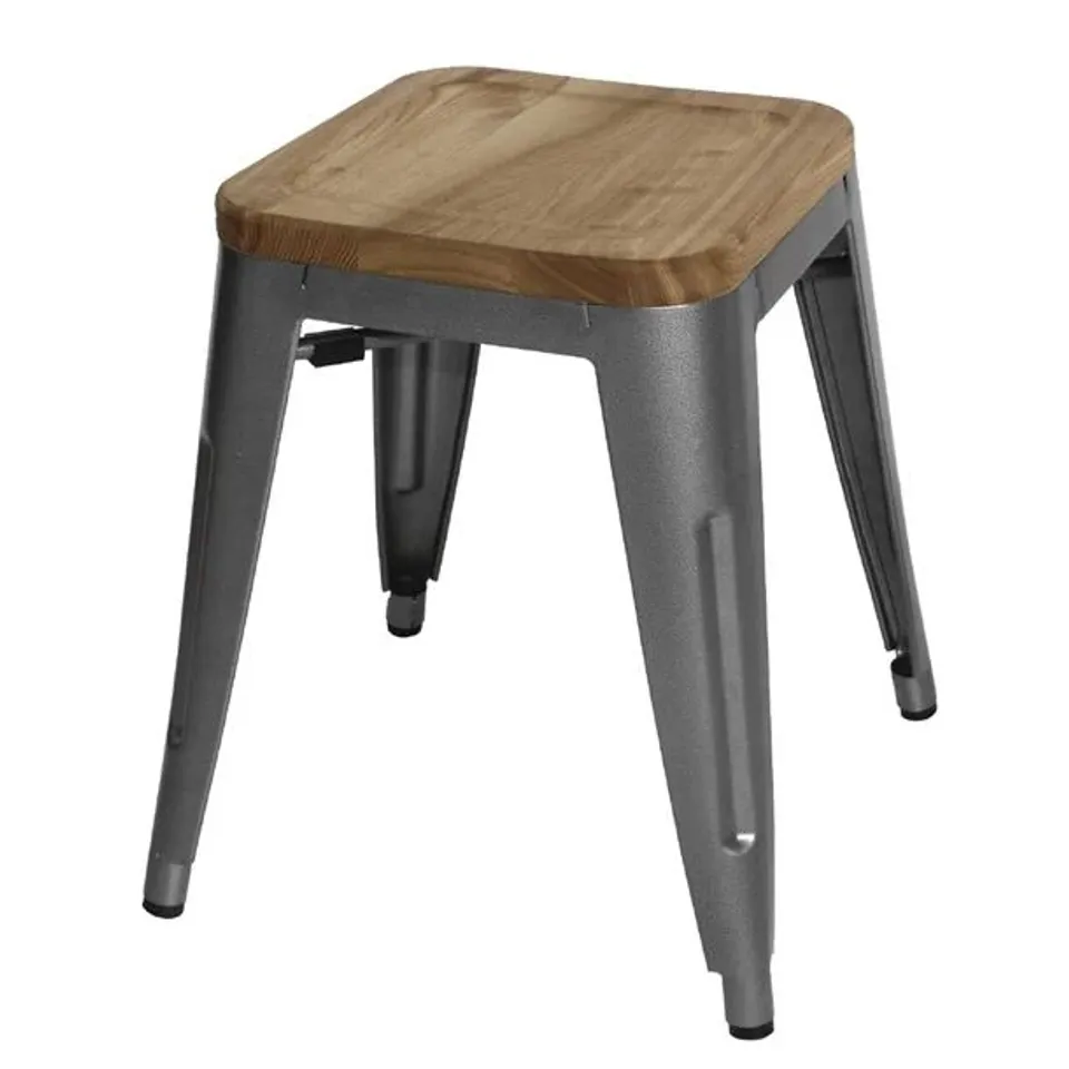 BOXED BOLERO BISTRO LOW STOOLS WITH WOODEN SEATS GUNMETAL (4 PACK) (1 BOX)