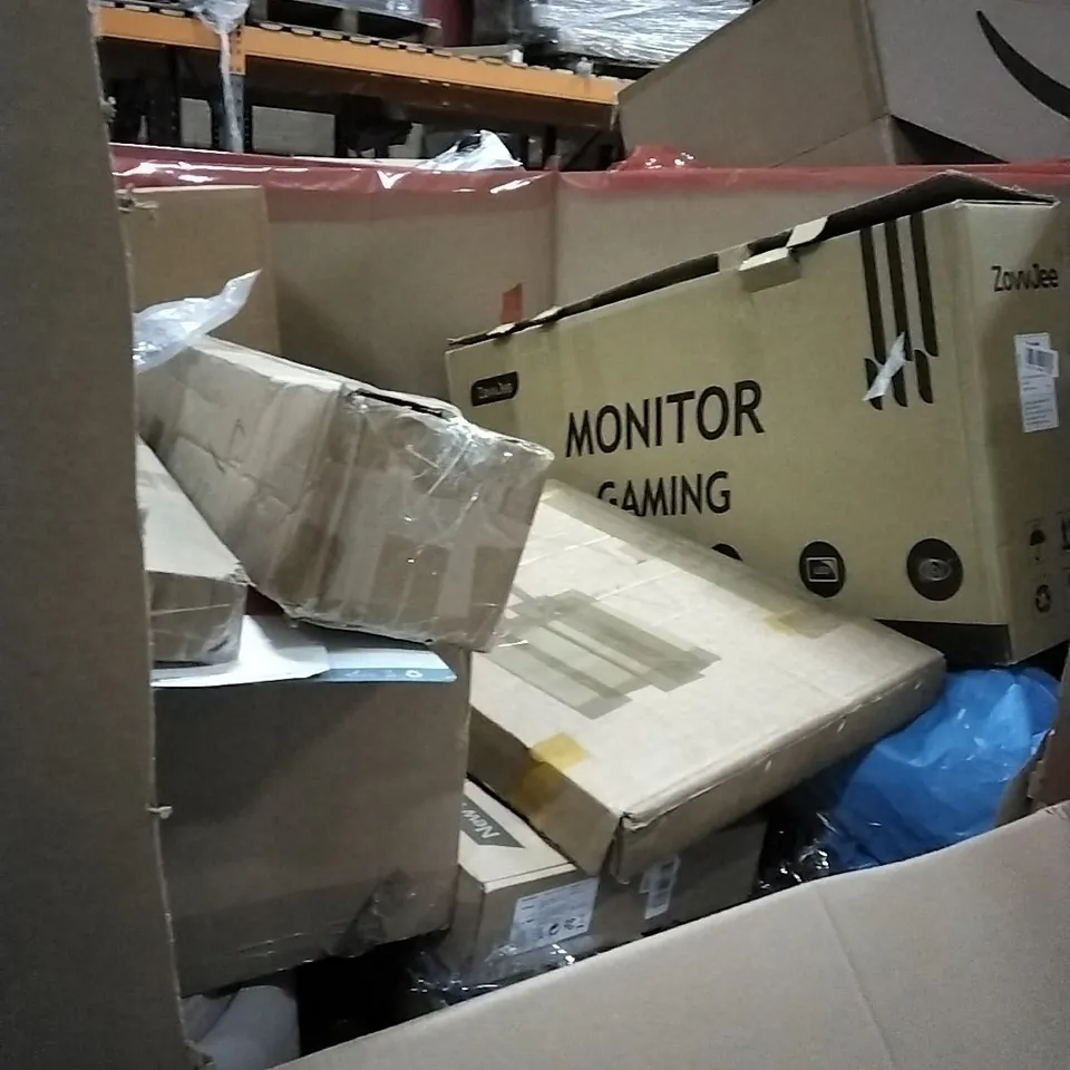 PALLET OF HOUSEHOLD ITEMS TO INCLUDE MONITOR GAMING, WATERDROP FILTRATION SYSTEM,  KNAPSACK ELECTRIC SPRAYER AND OTHER ASSORTED ITEMS...