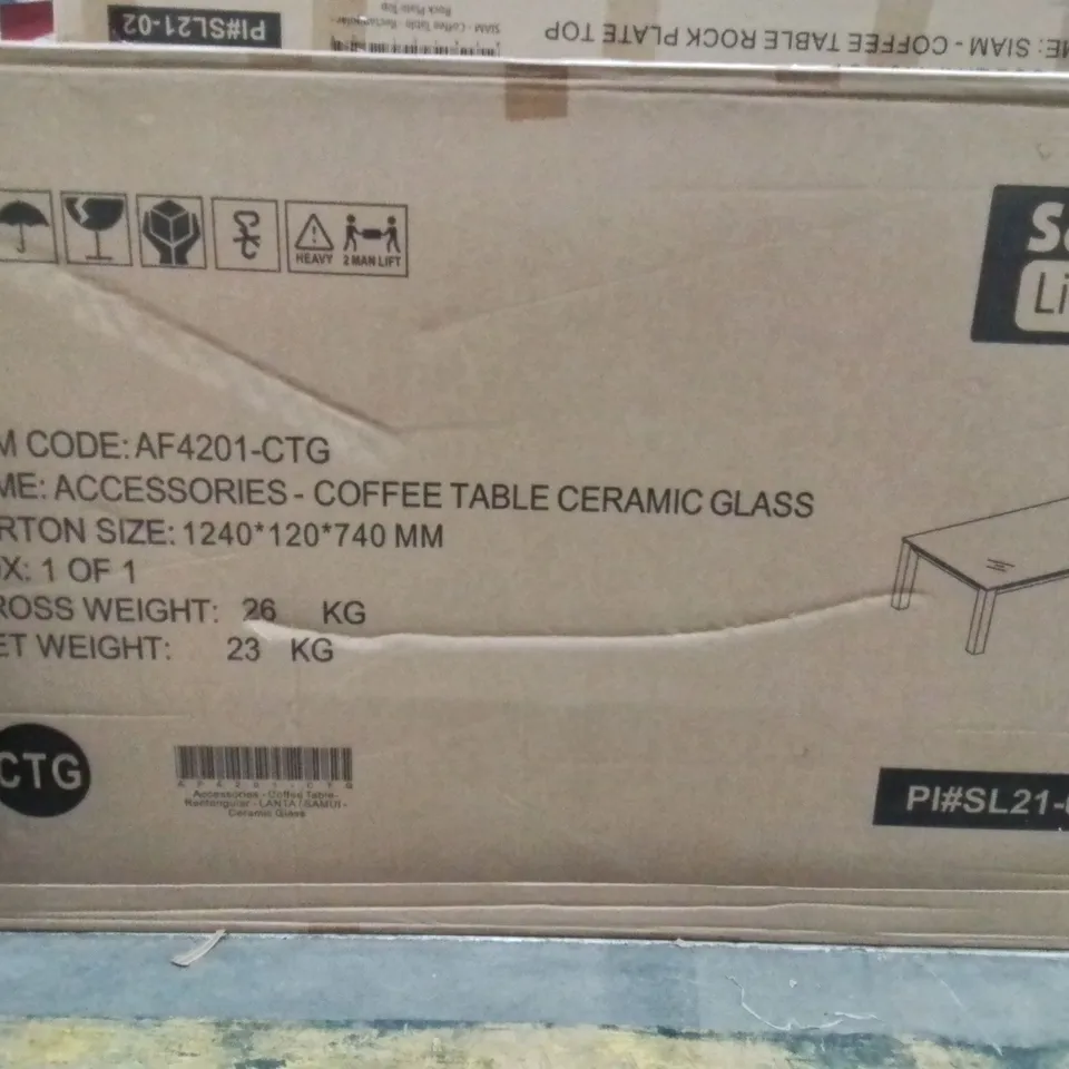 BOXED RECTANGULAR COFFEE TABLE WITH CERAMIC GLASS