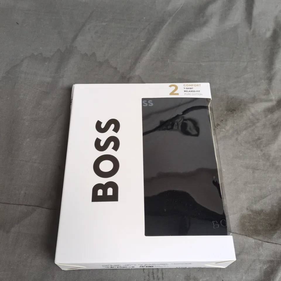 HUGO BOSS T-SHIRT – BLACK, PURE COTTON, RELAXED FIT - X2 - LRGE