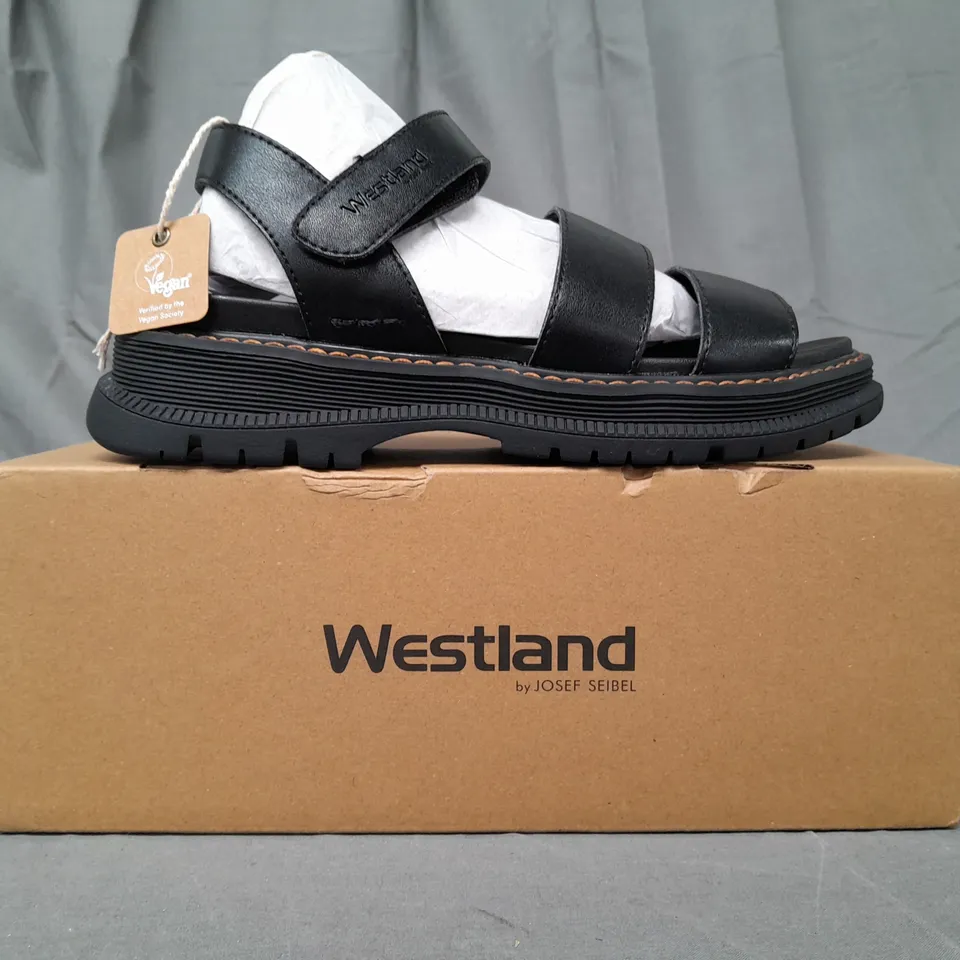 BOXED PAIR OF WESTLAND BY JOSEF SEIBEL VEGAN OPEN TOE SANDALS IN BLACK EU SIZE 38