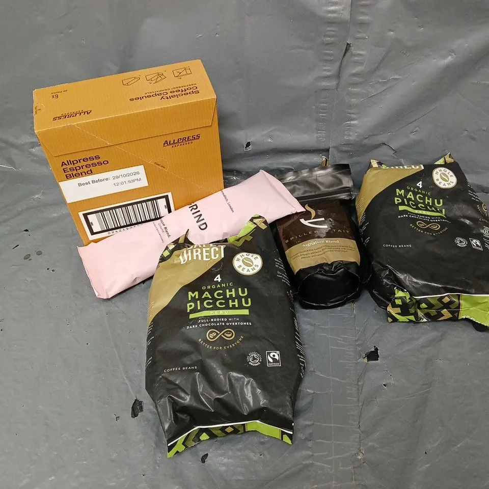 APPROXIMATELY 4 ASSSORTED COFFEE PRODUCTS TO INCLUDE ALLPRESS ESPRESSO, GRIND, AND CAFE DIRECT ETC.