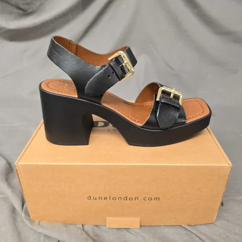 BOXED PAIR OF DUNE JENIES BUCKLE PLATFORM HEEL SHOE - 7