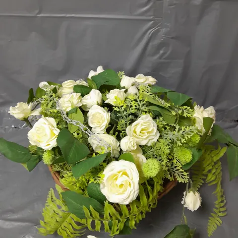 SMART GARDEN FAUX WHITE ROSE HANGING BASKET