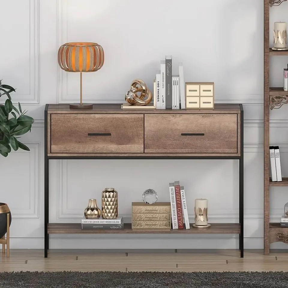 BOXED ESTEBAN 100CM CONSOLE TABLE IN BROWN 