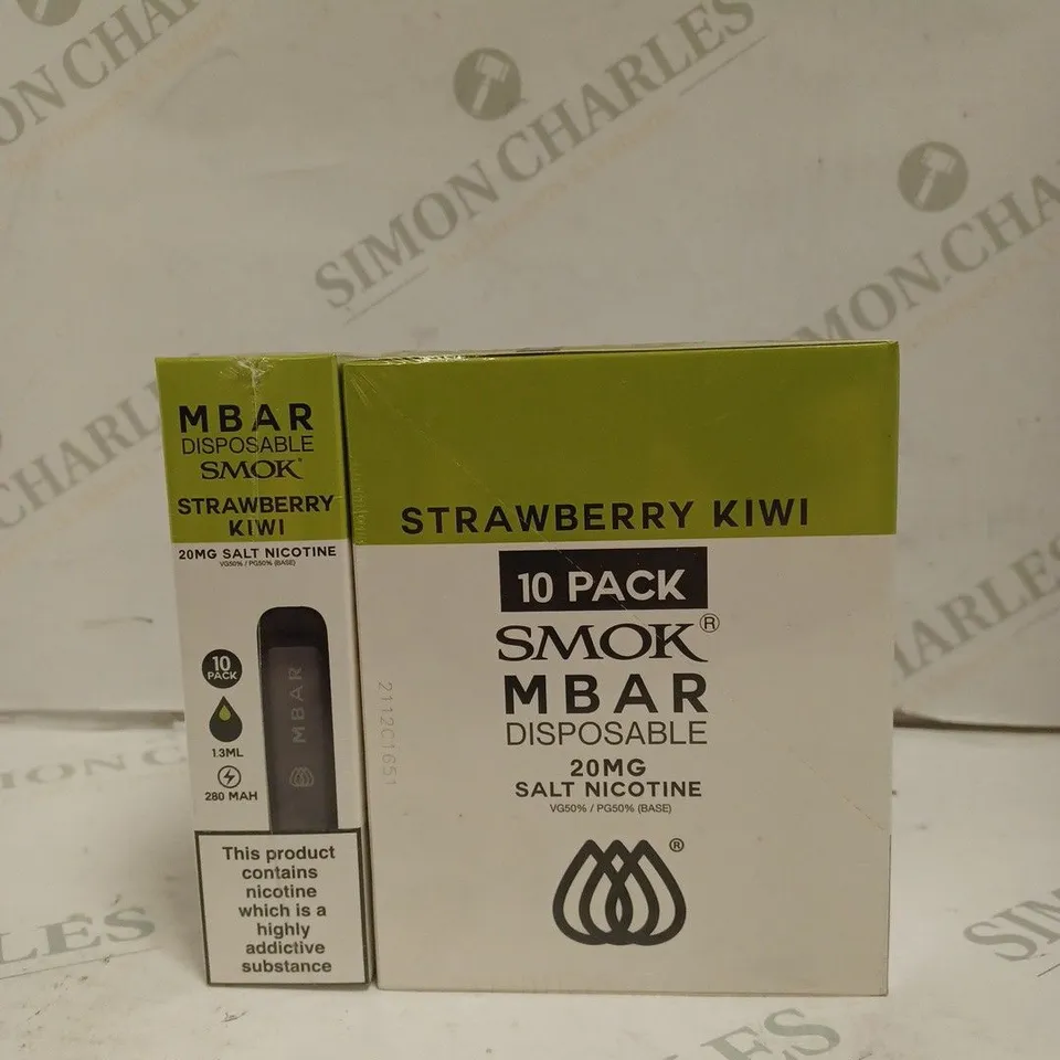BOXED 1 PACK OF 10 SMOK M BAR DISPOSABLE VAPES - STRAWBERRY KIWI. 