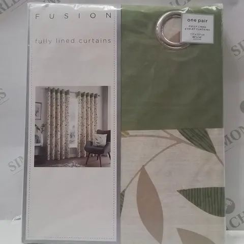 BRAND NEW FUSION FULLY LINED EYELET CURTAINS 117 X 137CM -CREAM/GREEN-